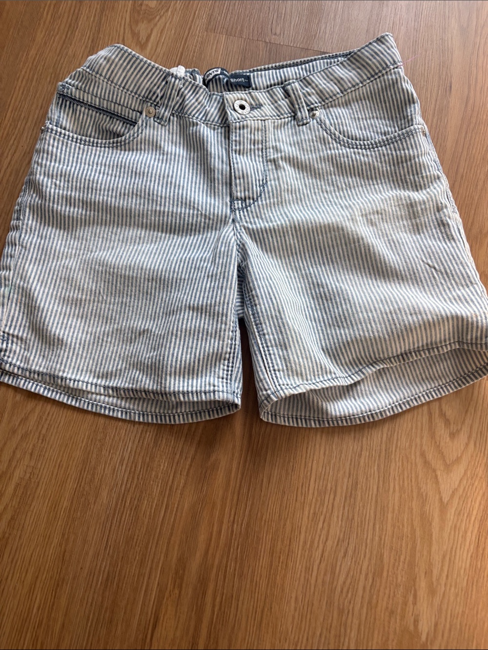 Levi's Women's Navy and White Striped Denim Shorts